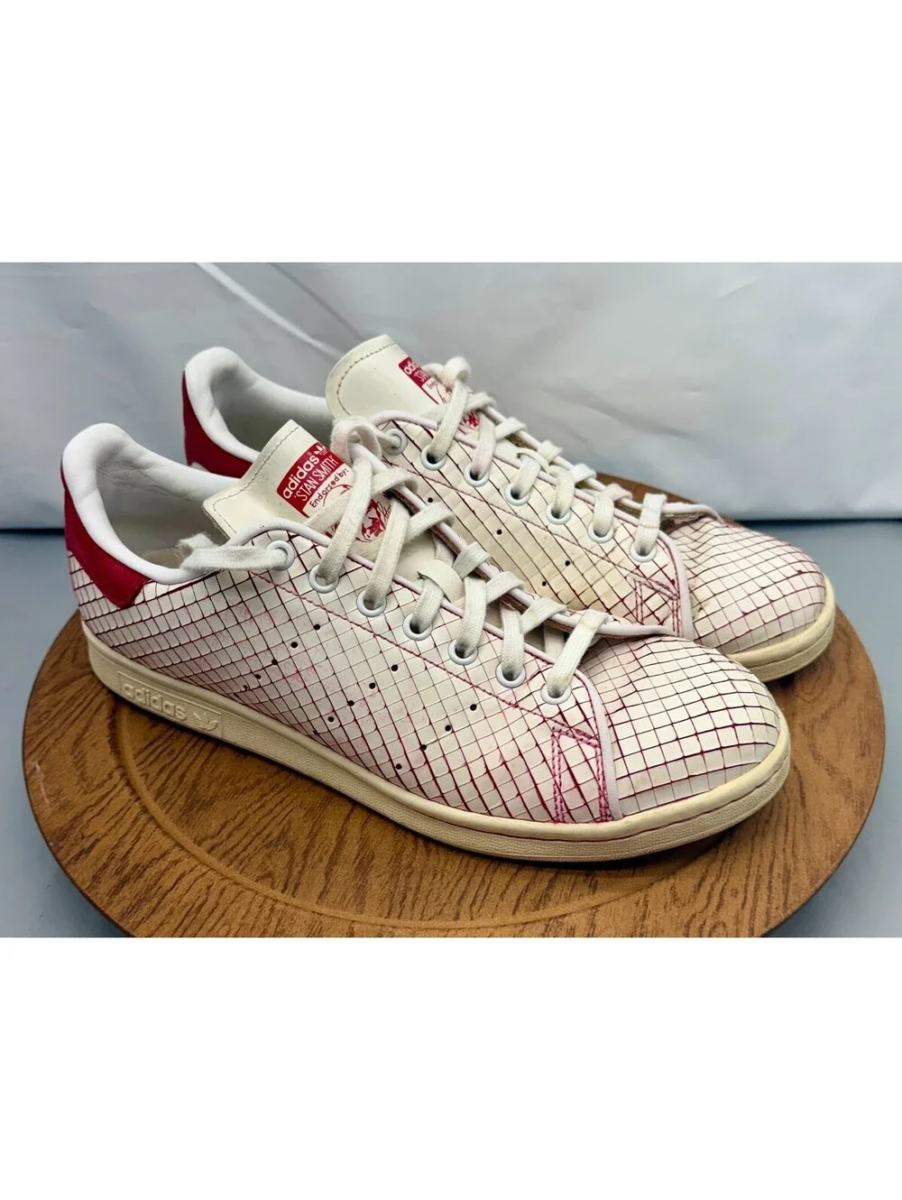 adidas Stan Smith Sliced Leather  White with Red Size  11 Nice Hard to Find